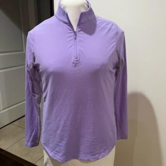 IBKUL Lavender Solid Long Sleeve Quarter Zip Mock Neckline Top Sz M Sporty - Picture 1 of 7